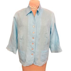 Talbots Irish linen Button Front Blouse/Jacket Sz. 14W 3/4 Sleeves